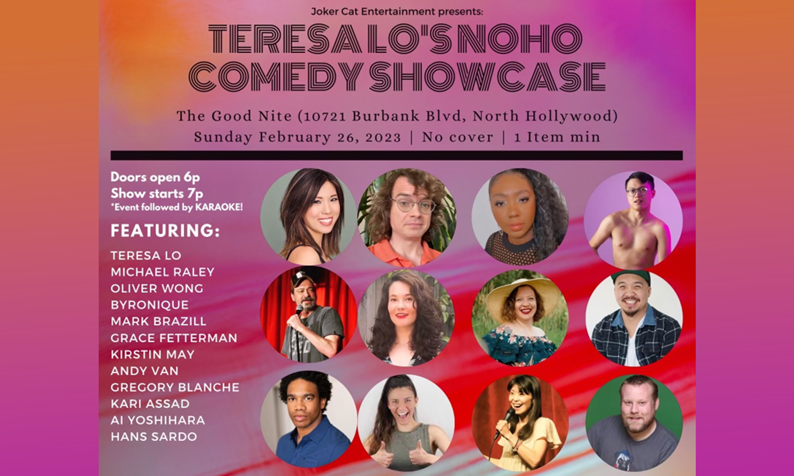 Oliver Wong Performing Sunday in Teresa Lo’s Comedy Showcase