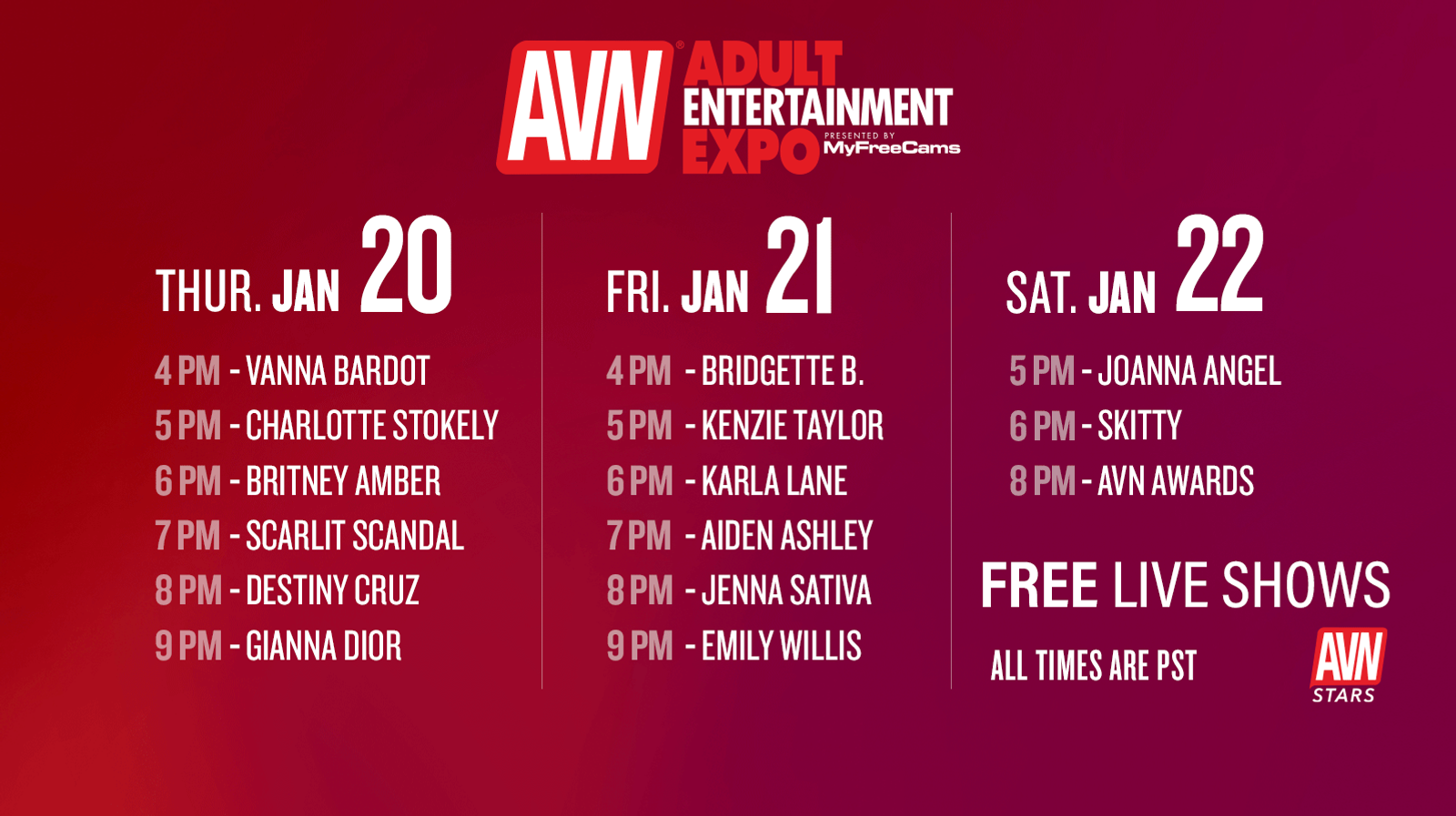 AVN Announces Talent Lineup for 2022 AEE Live Shows 
