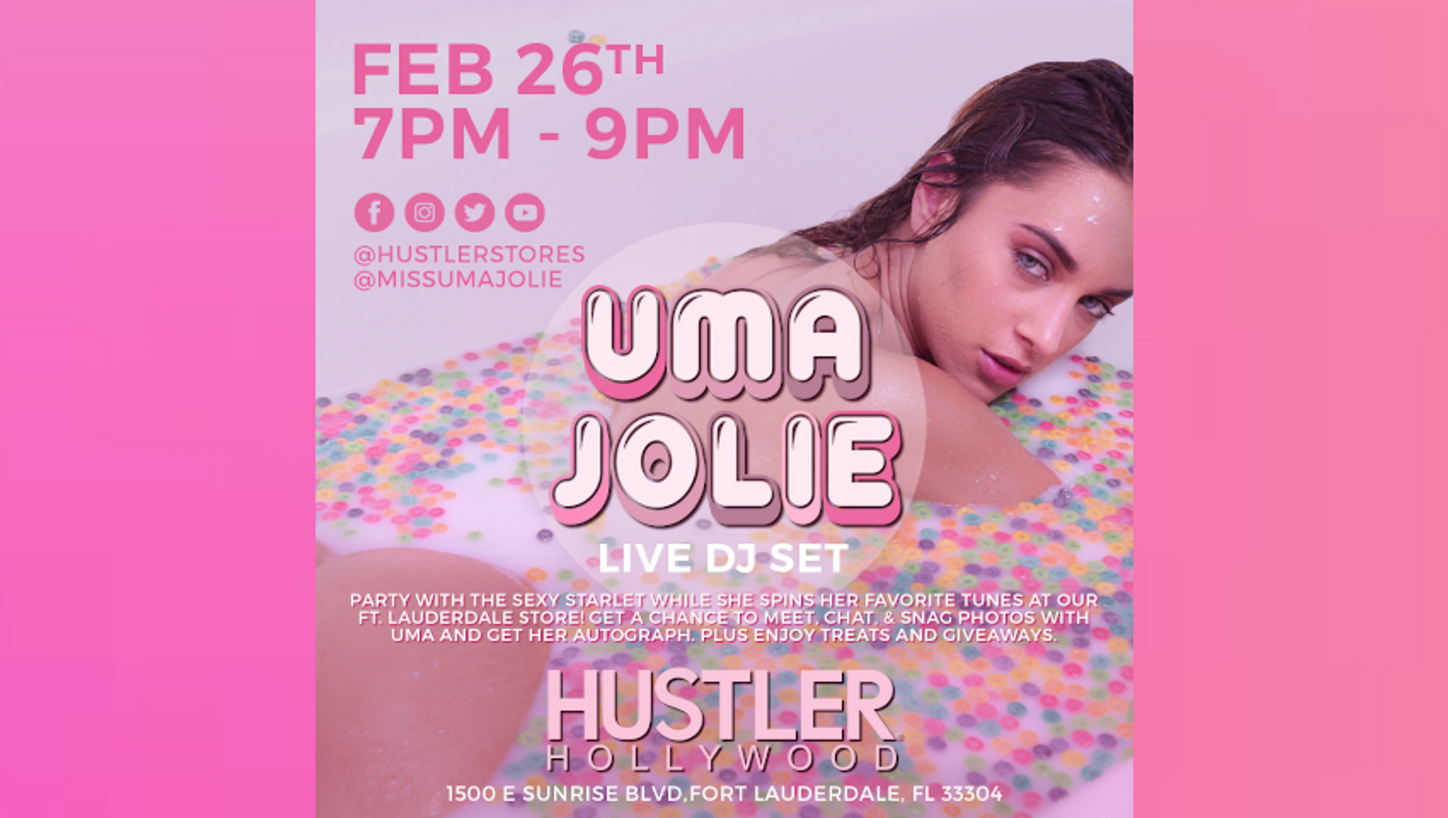 Uma Jolie to DJ at Hustler Hollywood Ft. Lauderdale Event
