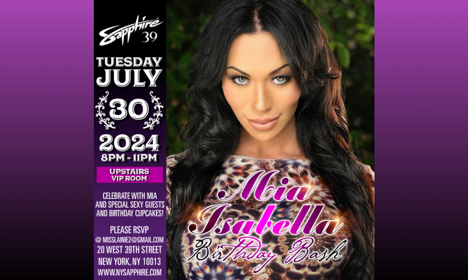 Mia Isabella to Celebrate Birthday at Sapphire 39 on July 30