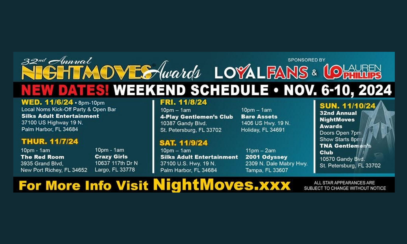 32nd Annual NightMoves Show Rescheduled Due to Hurricane Milton