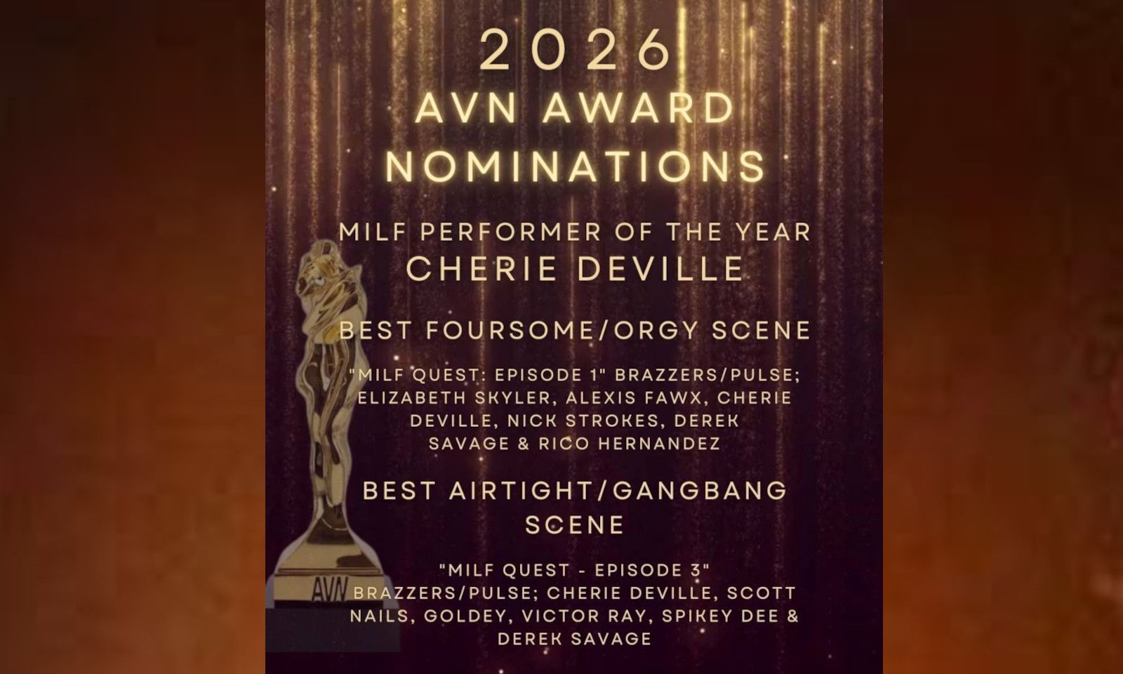Cherie DeVille Receives Three Nominations at 2026 AVN Awards