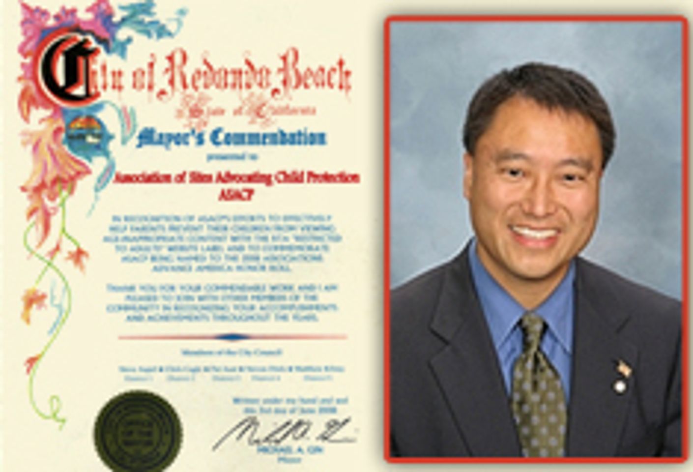 ASACP Commended by Redondo Beach Mayor