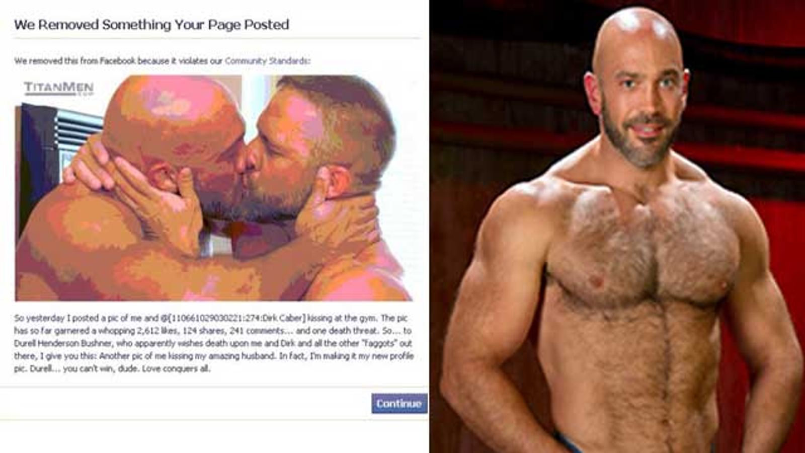 Facebook Censors Photo of Gay Porn Star Kissing Husband