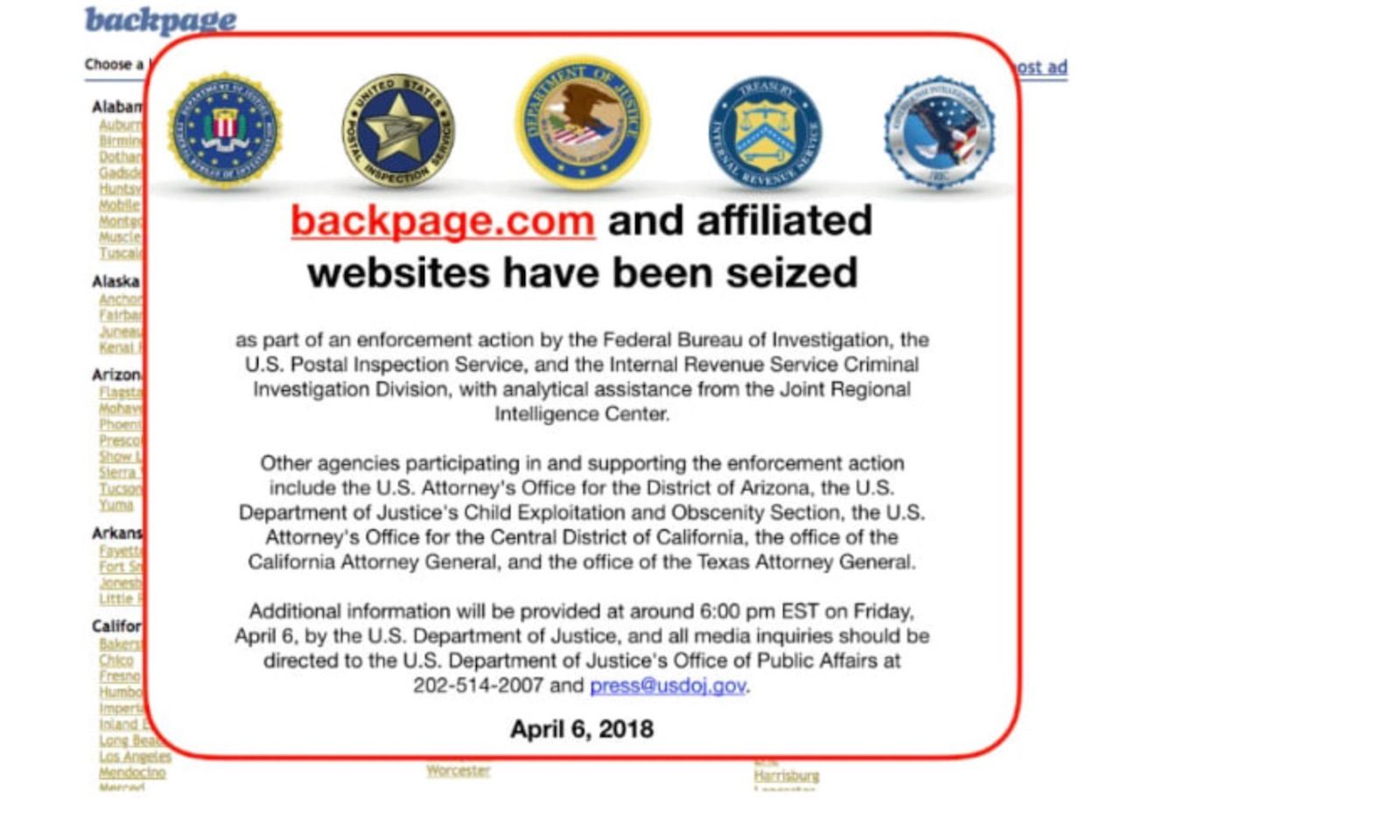 Backpage.com Reportedly ‘Seized’ By Federal Government