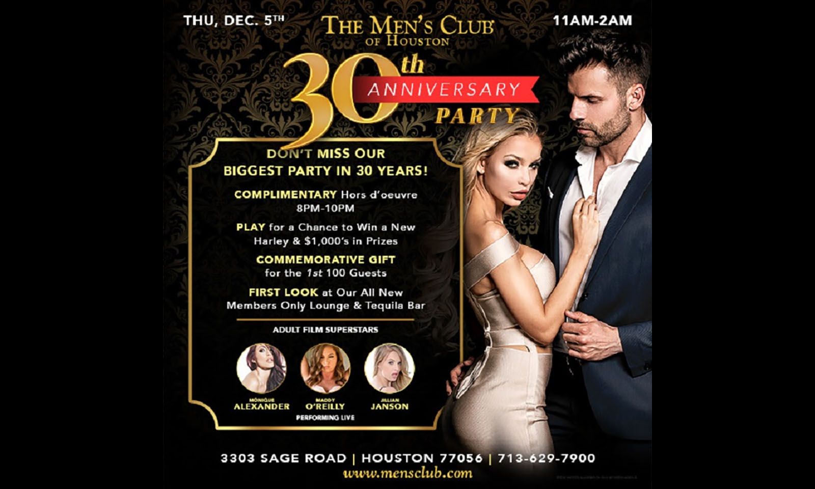 3 Top Adult Stars To Feature On 1 Night At Men's Club of Houston