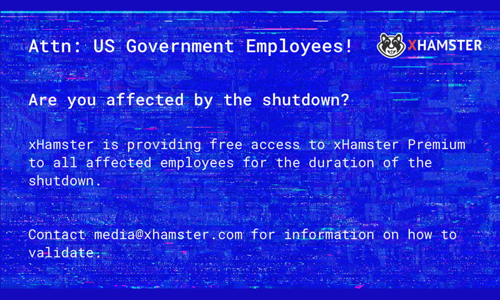 xHamster Grants #Shutdown Gov't Employees Free Access