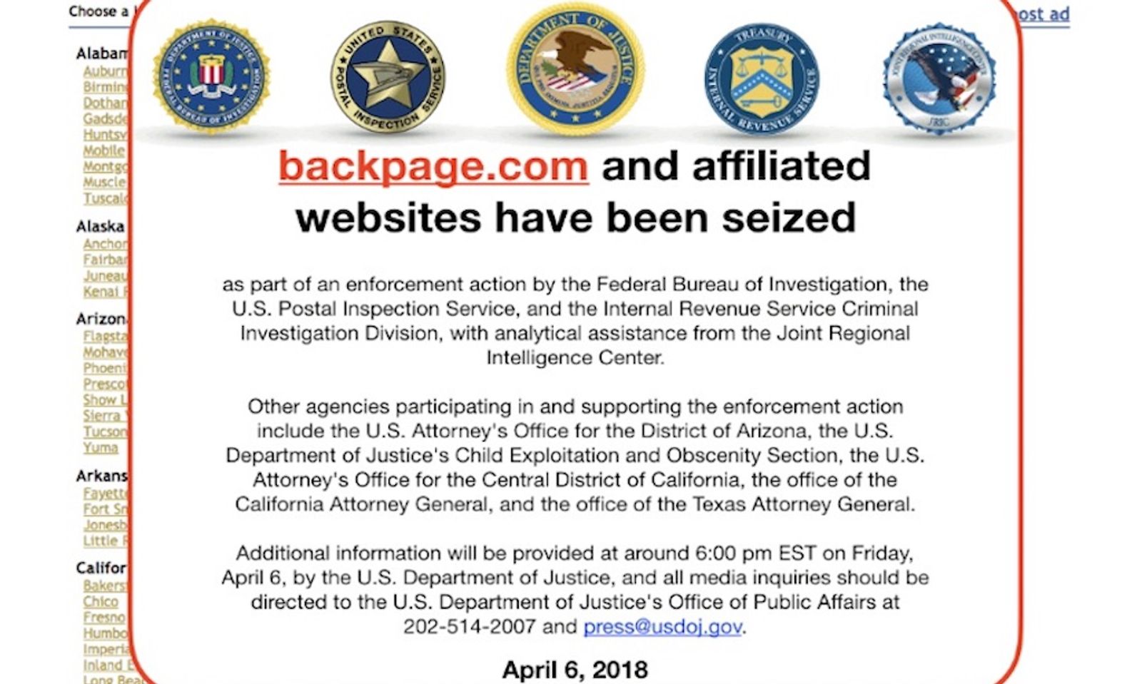 With Backpage Taken Down, Feds Now Targeting 3 Other Sex Ad Sites