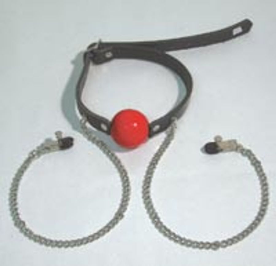 Strap Ball Gag with Clamps