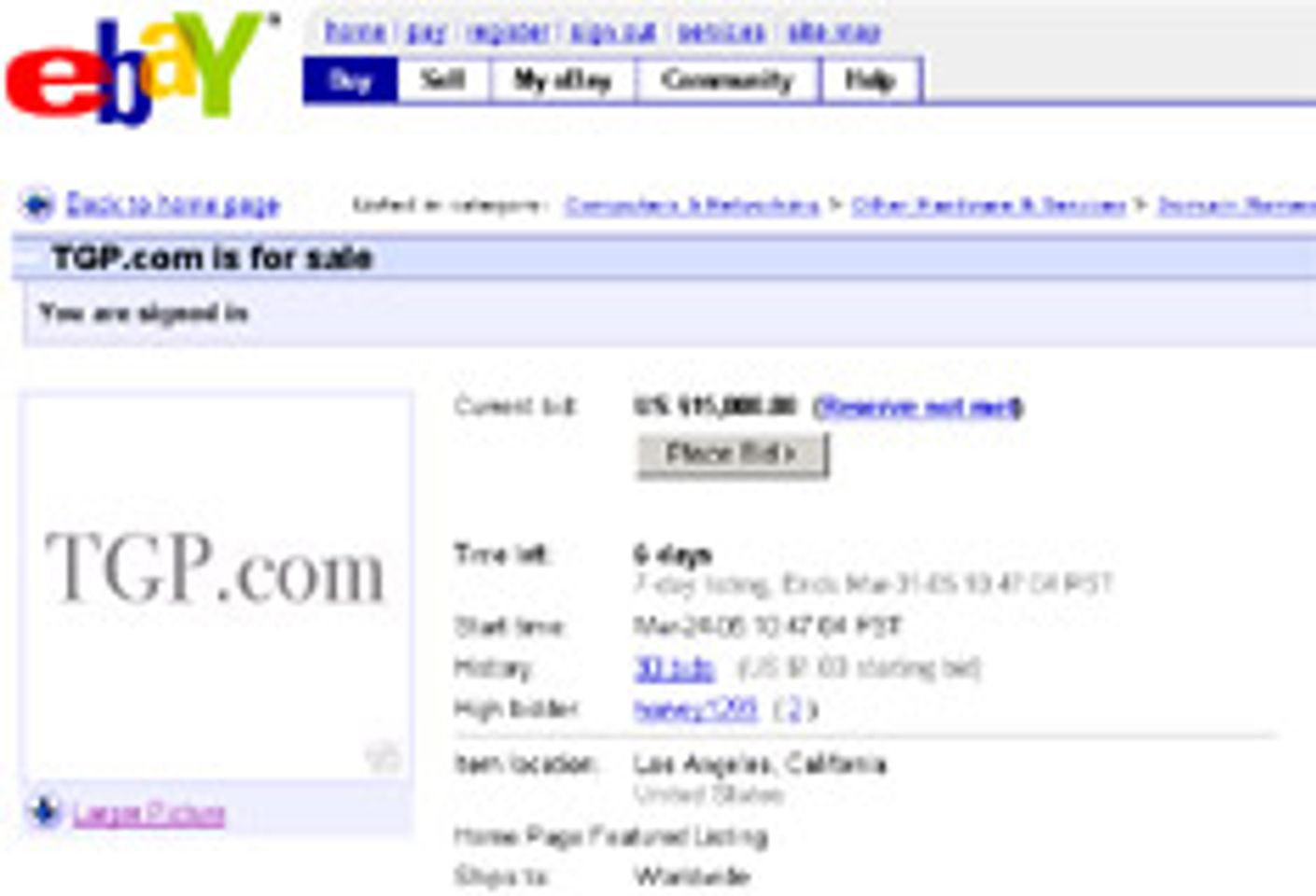 TGP.com For Sale on eBay