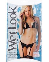 Wet Look Halter and Crotchless Panty with Garter