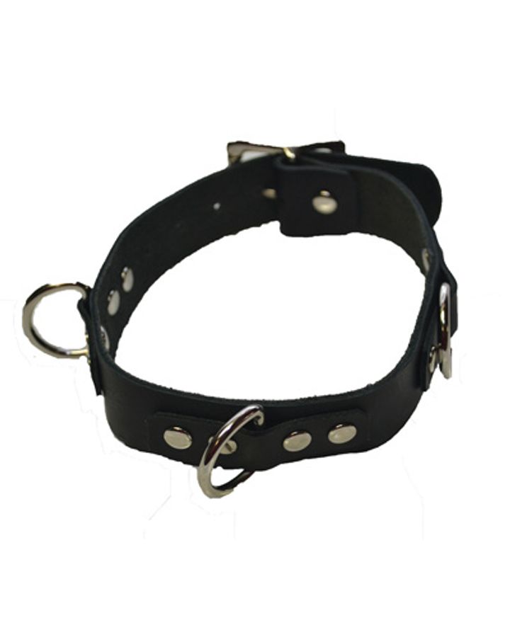 Triple Leather Locking Ring Collar