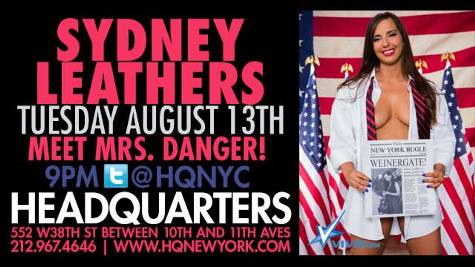 Sydney Leathers Brings 'Weinergate' to Headquarters NYC