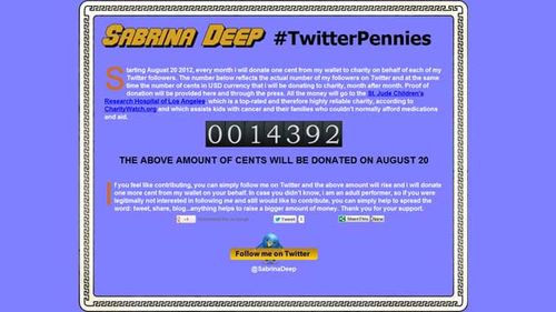 Sabrina Deep Gives One Cent to Charity for Every Twitter Follower