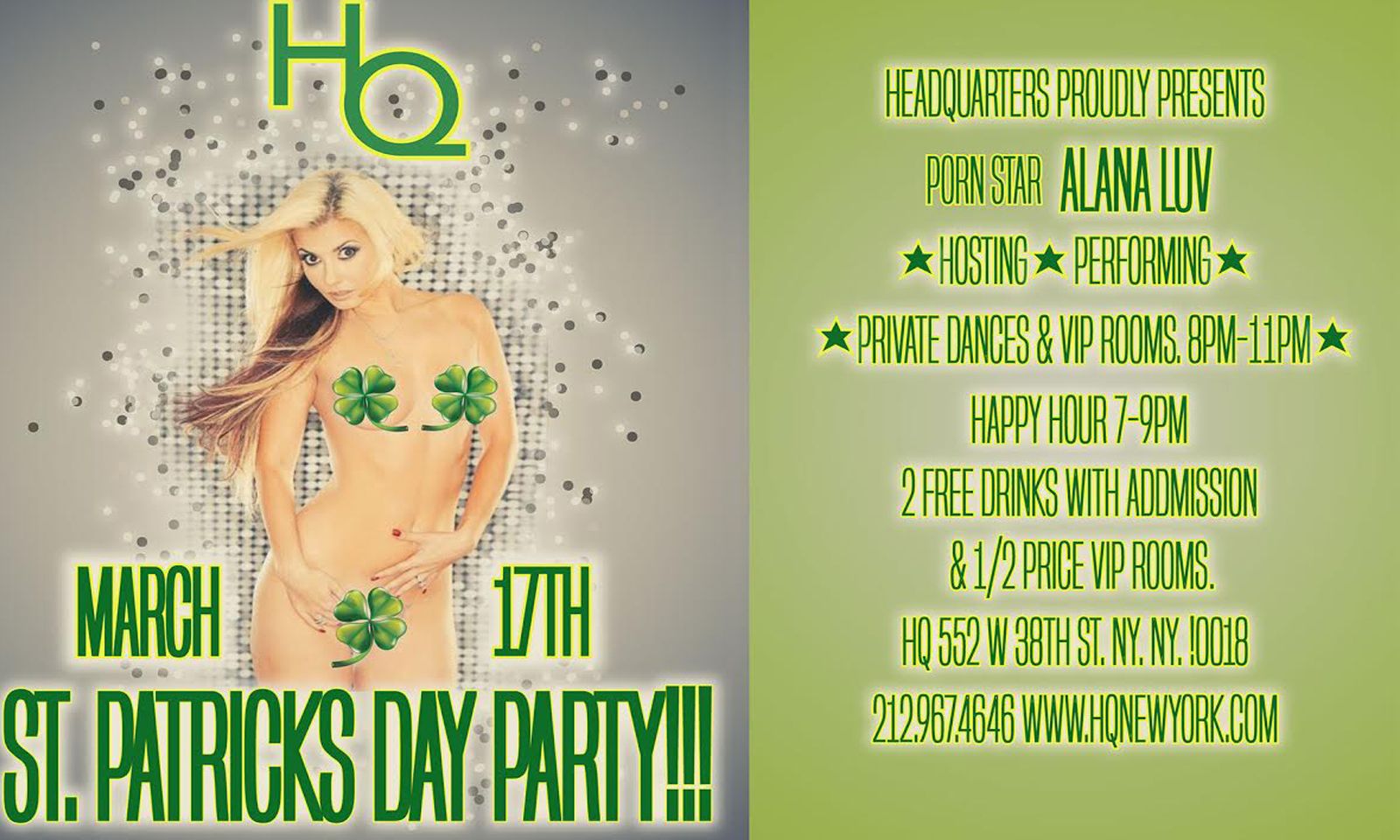 Alana Luv to Host Headquarters Gentlemen's Club St. Paddy's Day Party