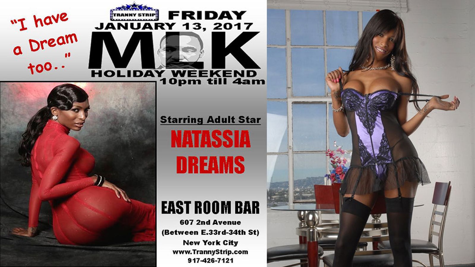 Natassia Dreams to Host Tranny Strip MLK Holiday Weekend Party