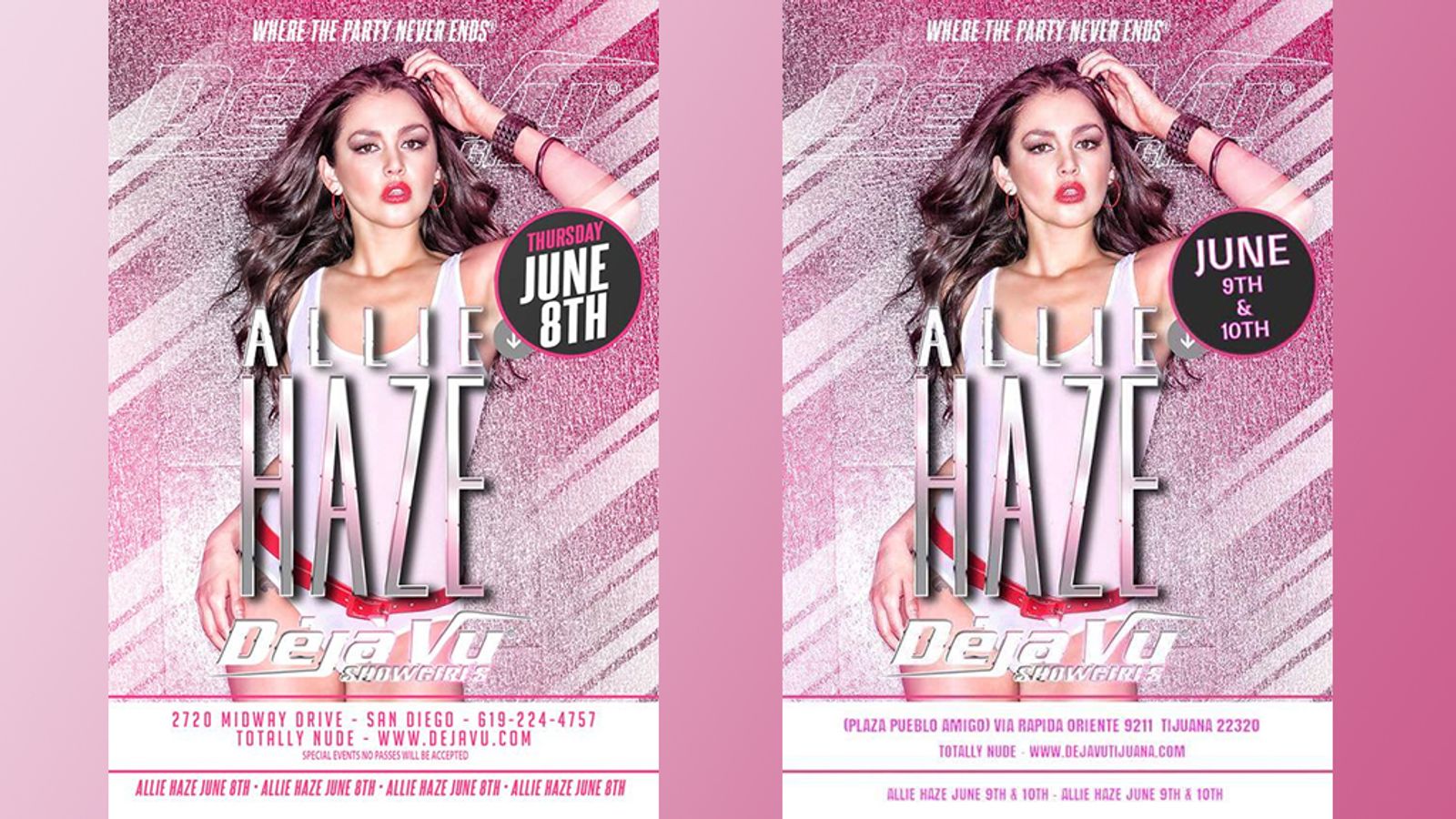 Allie Haze To Headline At Deja Vu Clubs In San Diego & Tijuana