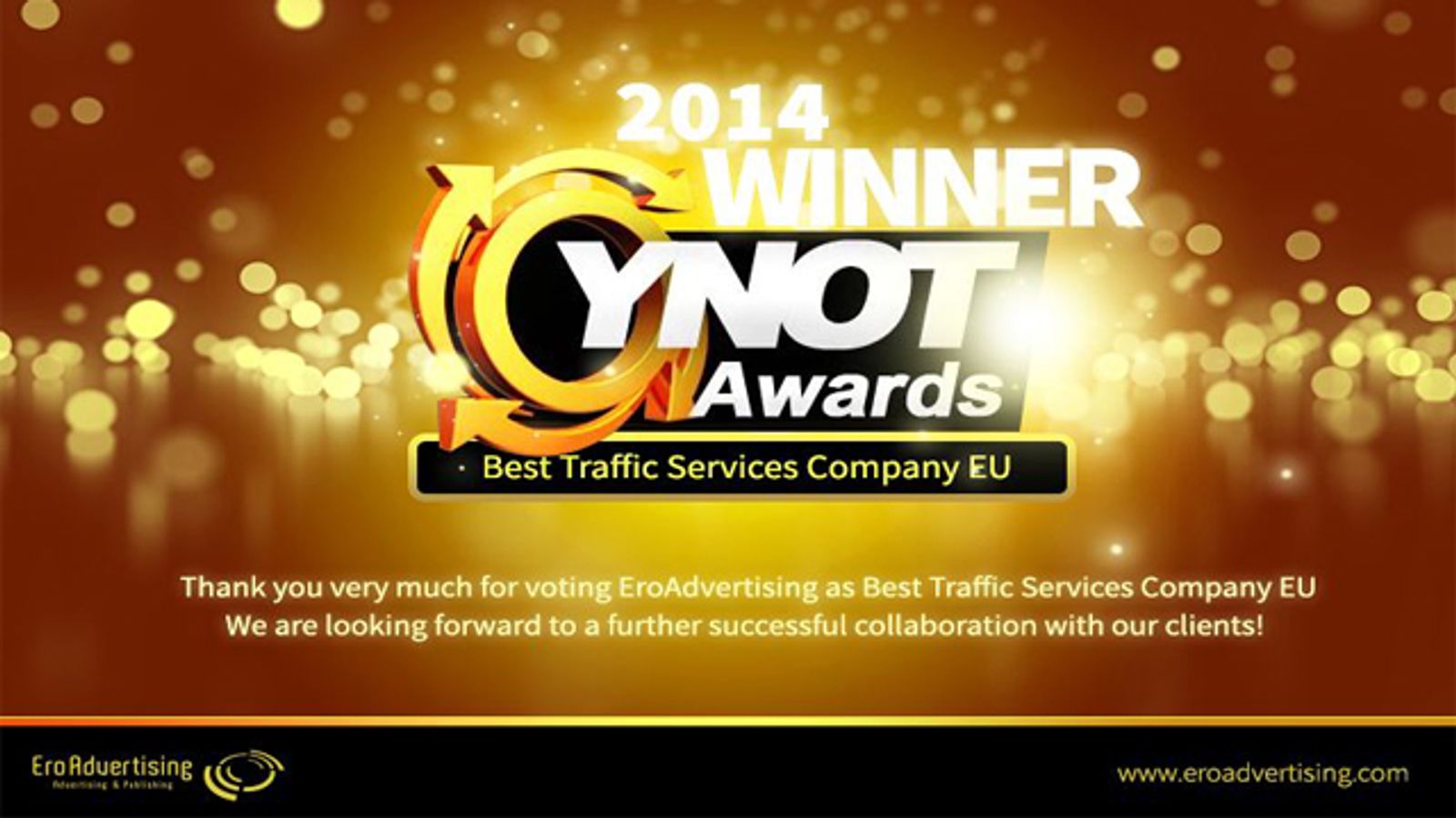 EroAdvertising Wins YNOT Awards 2014 Best Traffic Service Company EU