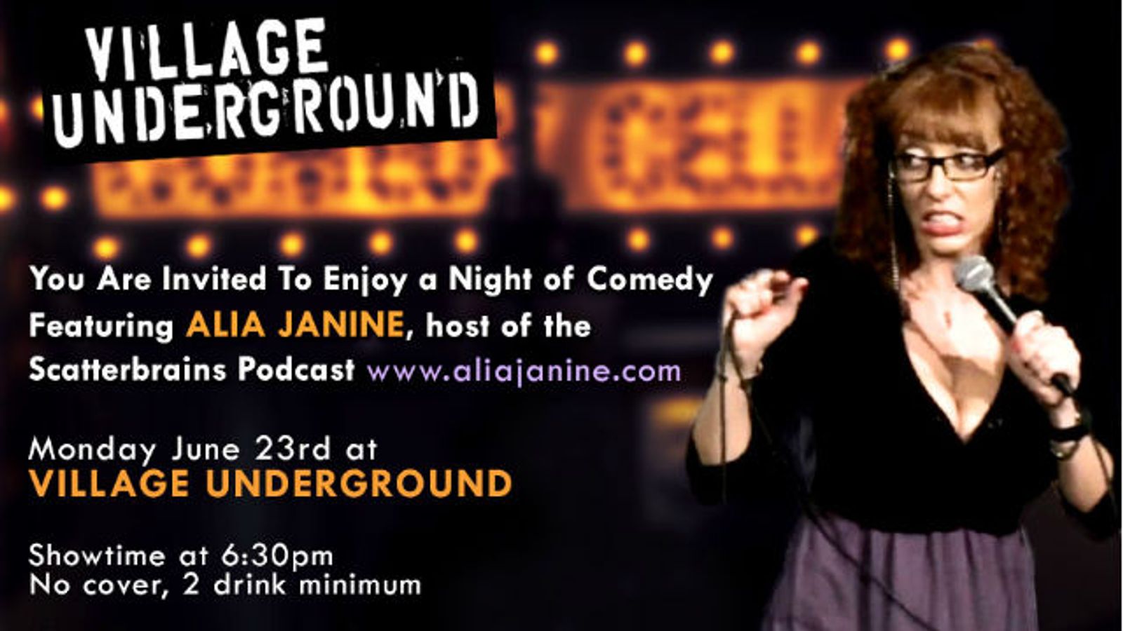 Alia Janine Does Stand-up at NYC’s Village Underground, June 23