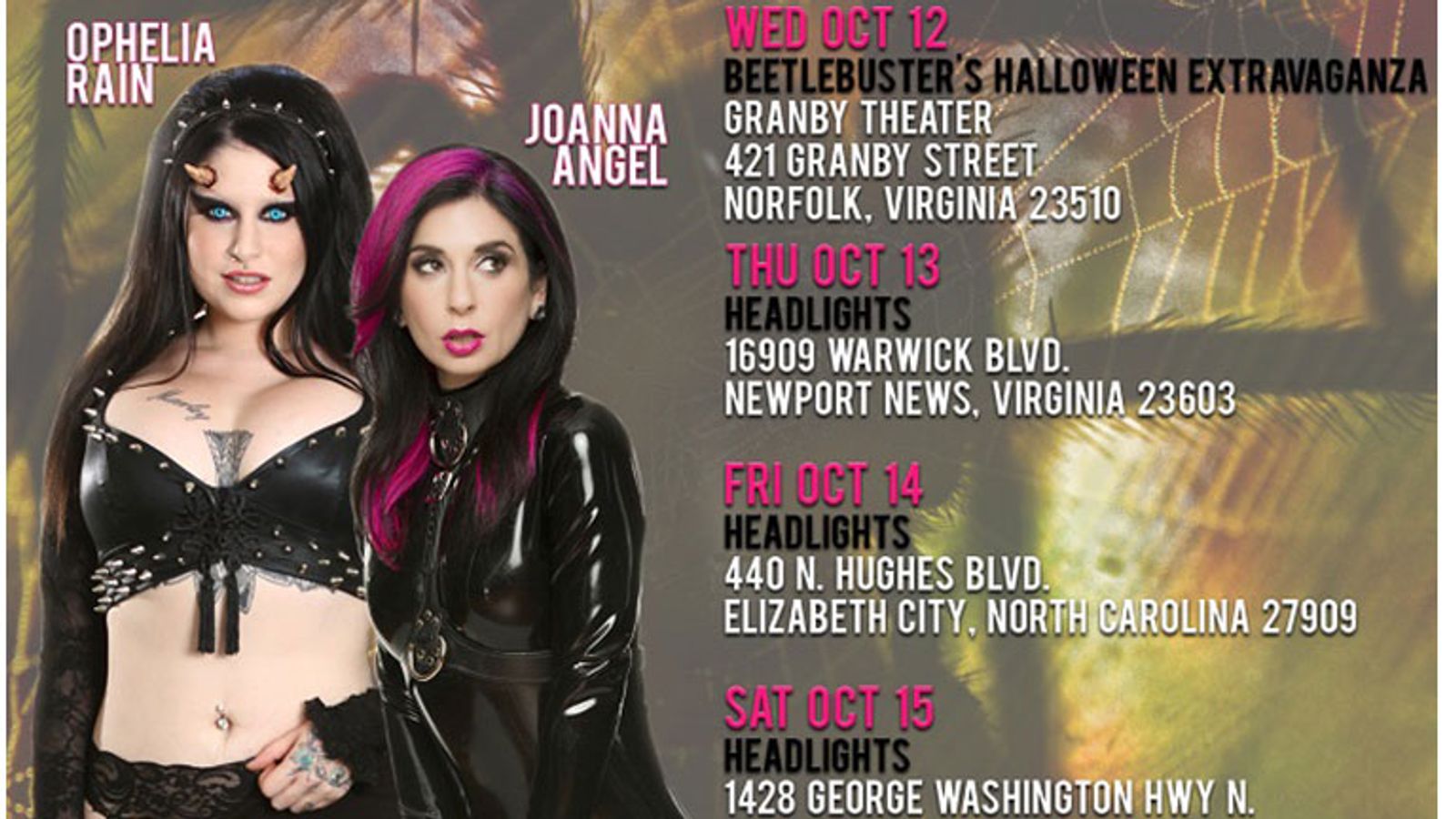 Joanna Angel & Ophelia Rain Headline Four-Day Dance Tour in VA, NC 