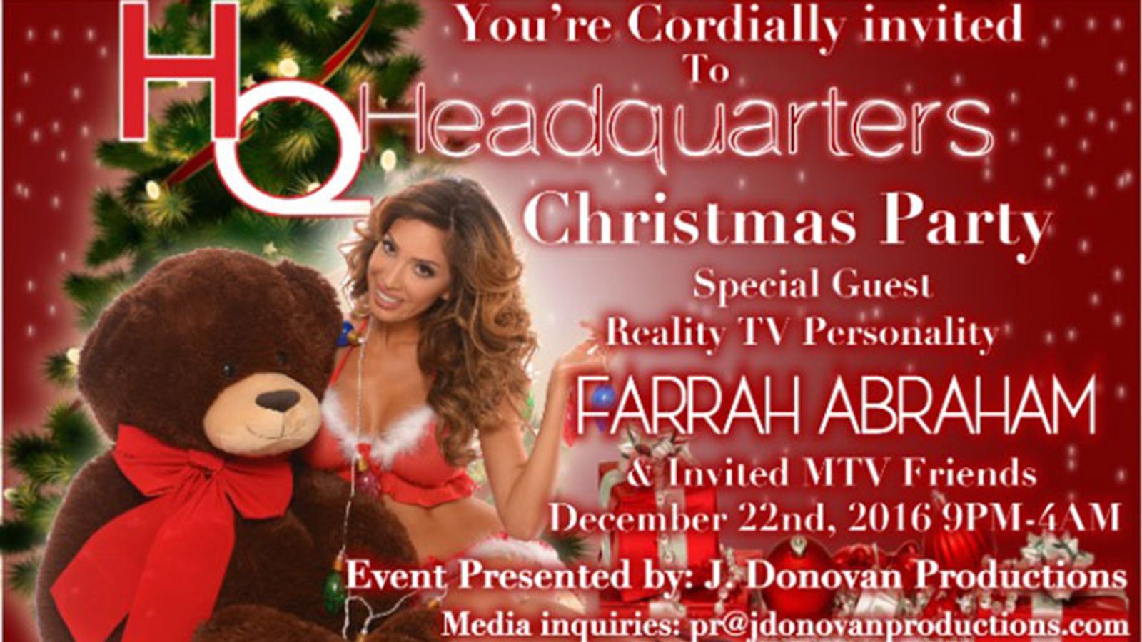 Farrah Abraham to Appear at Headquarters NY Xmas Party Dec. 22