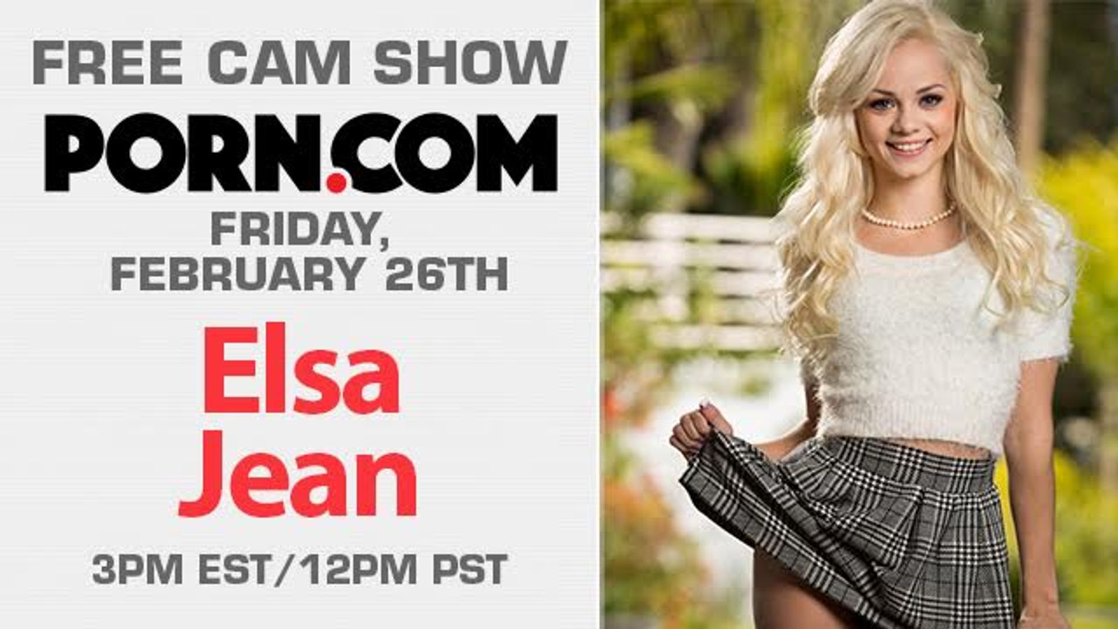 Elsa Jean Streams Free Webcam Show This Friday on Porn.com