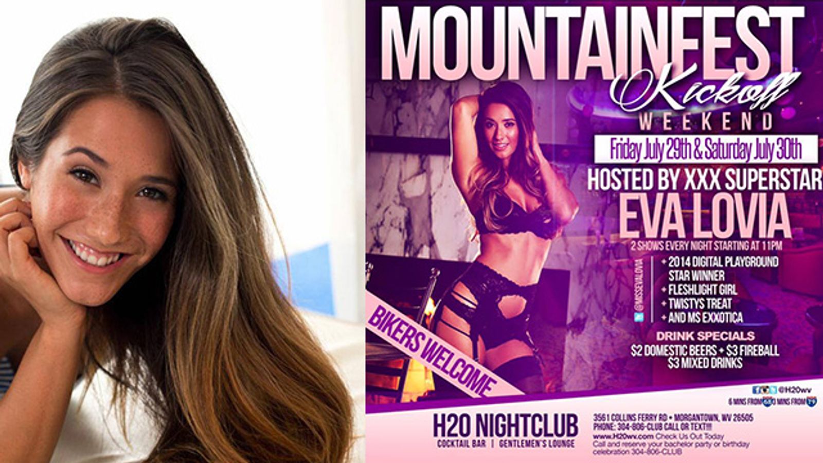 Eva Lovia Featuring in West Virginia This Weekend