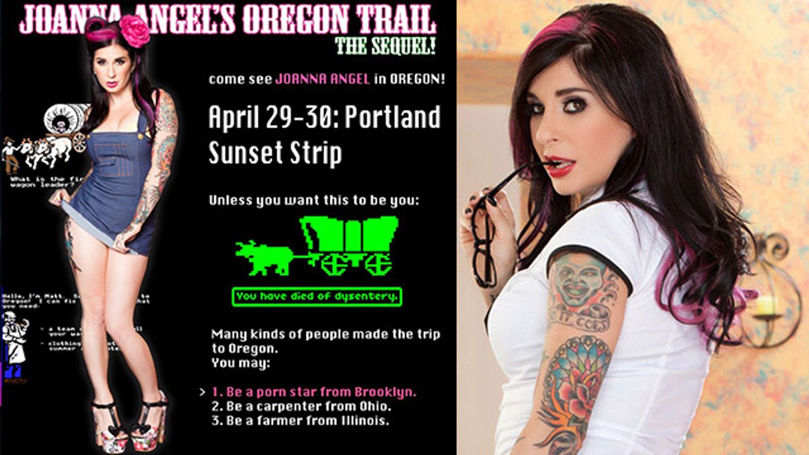 Joanna Angel Returns To The Oregon Trail For a Spring Stripping Sequel