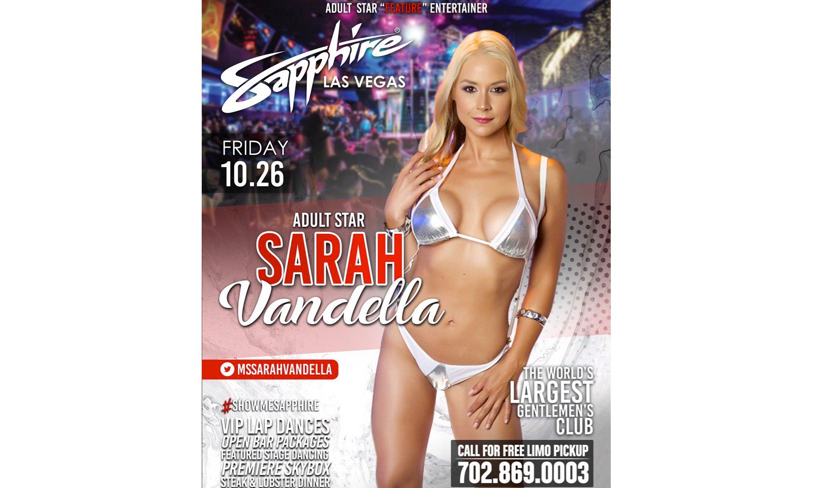 Sarah Vandella Headlining at Sapphire in Las Vegas