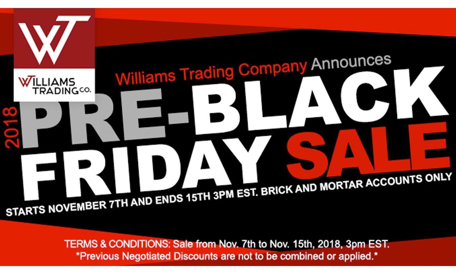 Williams Trading’s Pre-Black Friday Warehouse Sale Coming