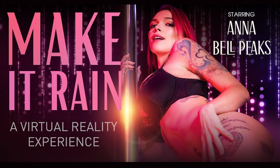 Anna Bell Peaks Strips in Virtual Reality For VR Bangers