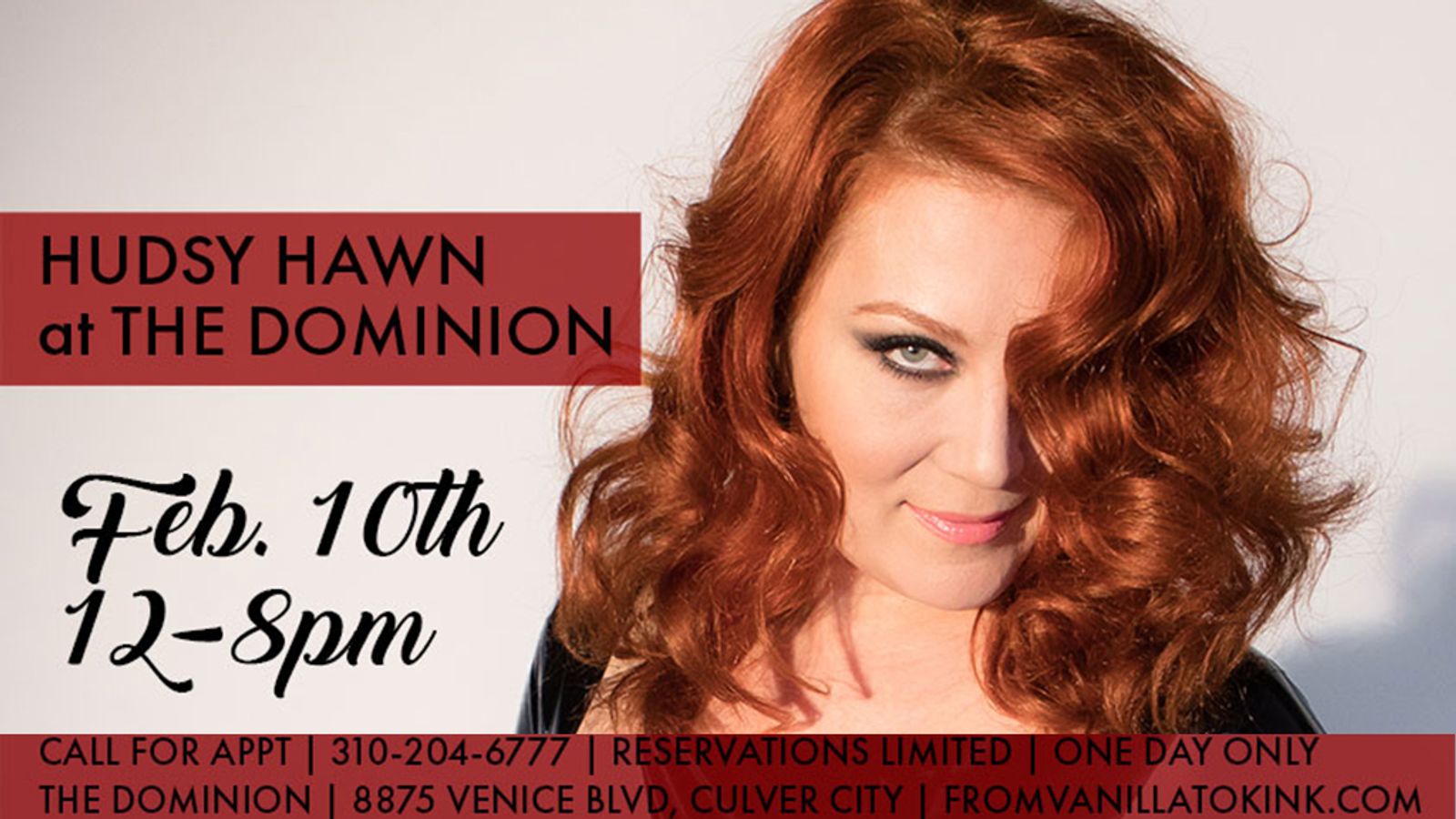 Hudsy Hawn Will Be Special Guest Mistress at Dominion On Saturday