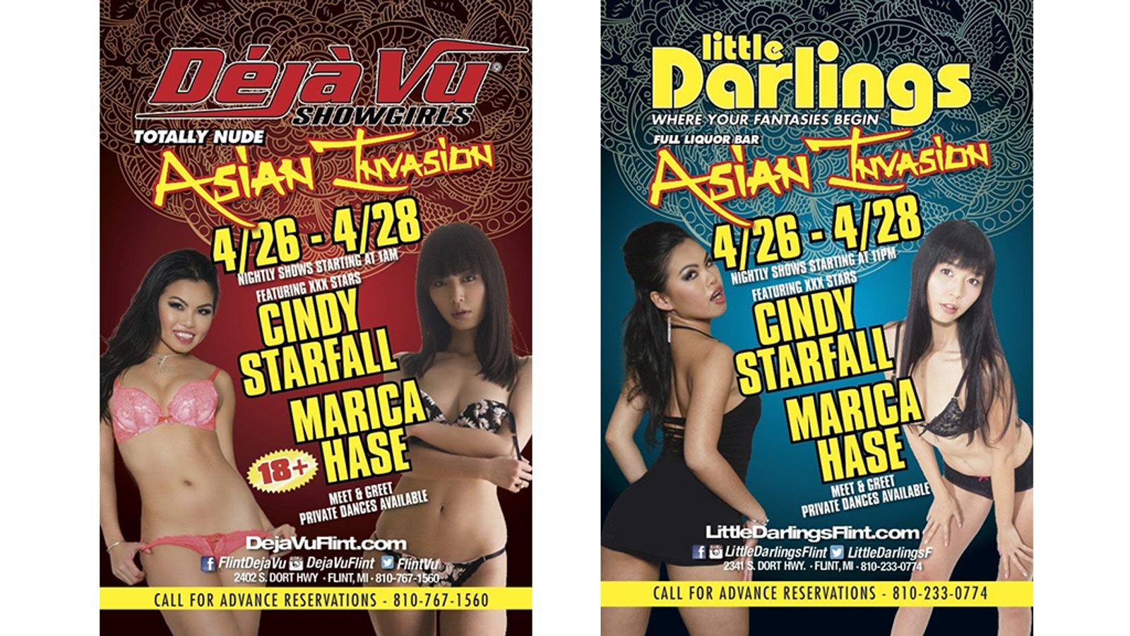 Cindy Starfall & Marica Hase To Feature At Flint, MI Clubs